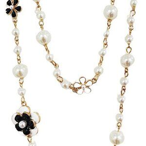 Imitation Pearl Necklace Chip Camellia Flower Number 5 Long Layered Jewelry